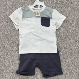 Toddler 4pc Striped Yoke Pocket Tee and Shorts Set - White & Navy -